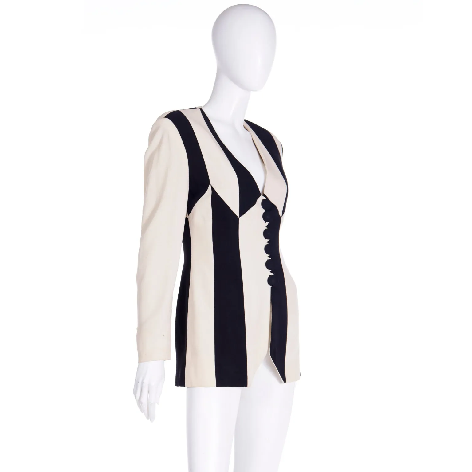 1990s Franco Moschino Vintage Cheap & Chic Black & Cream Stripe Jacket