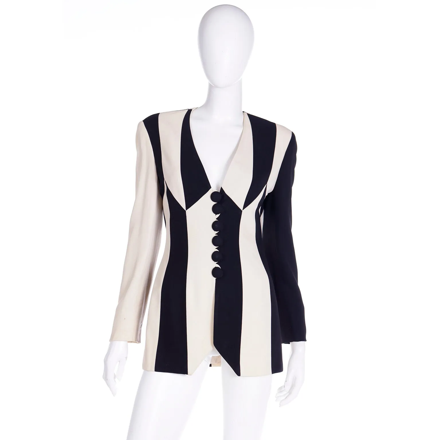 1990s Franco Moschino Vintage Cheap & Chic Black & Cream Stripe Jacket