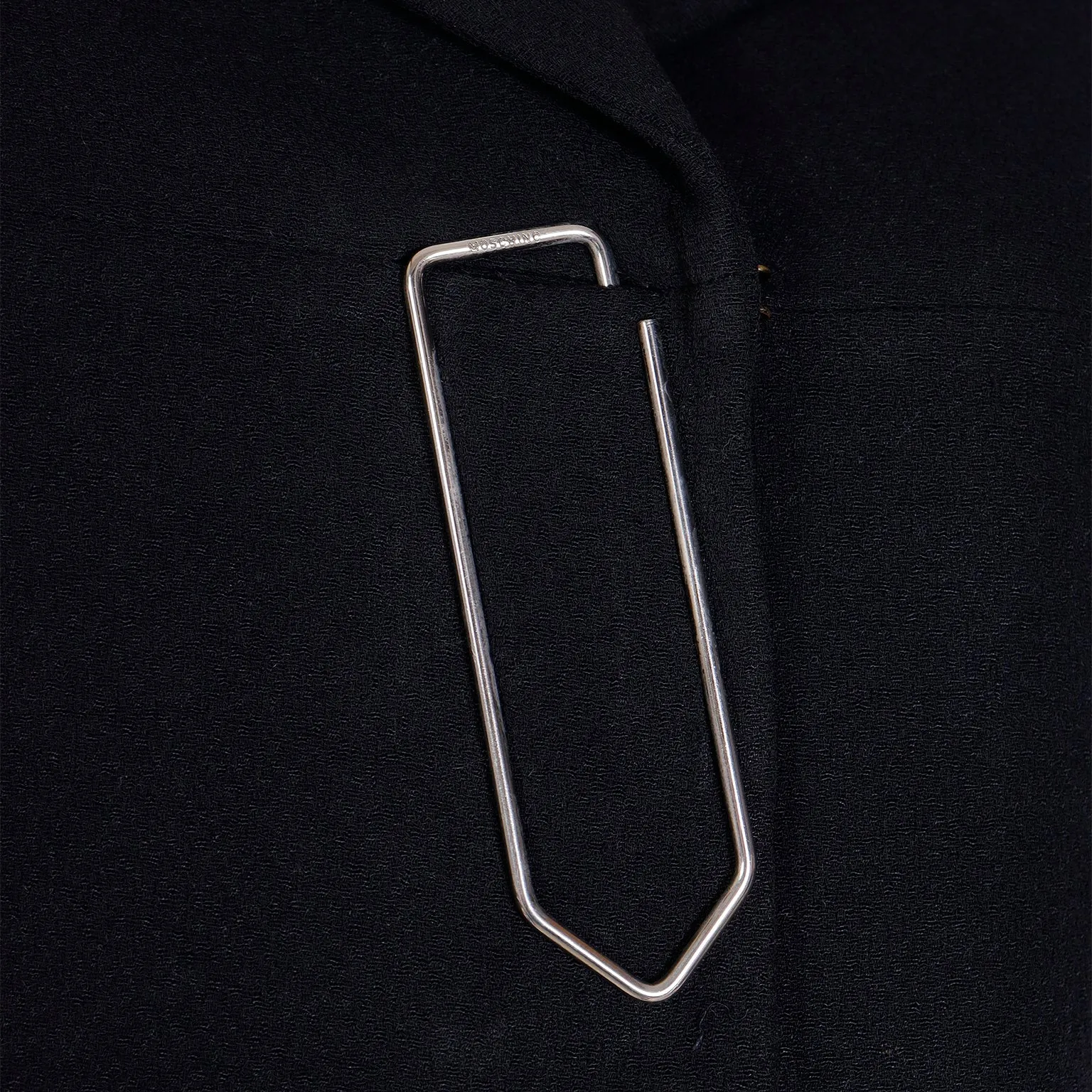 1990s Moschino Vintage Black Jacket With Oversized Paper Clip Closure