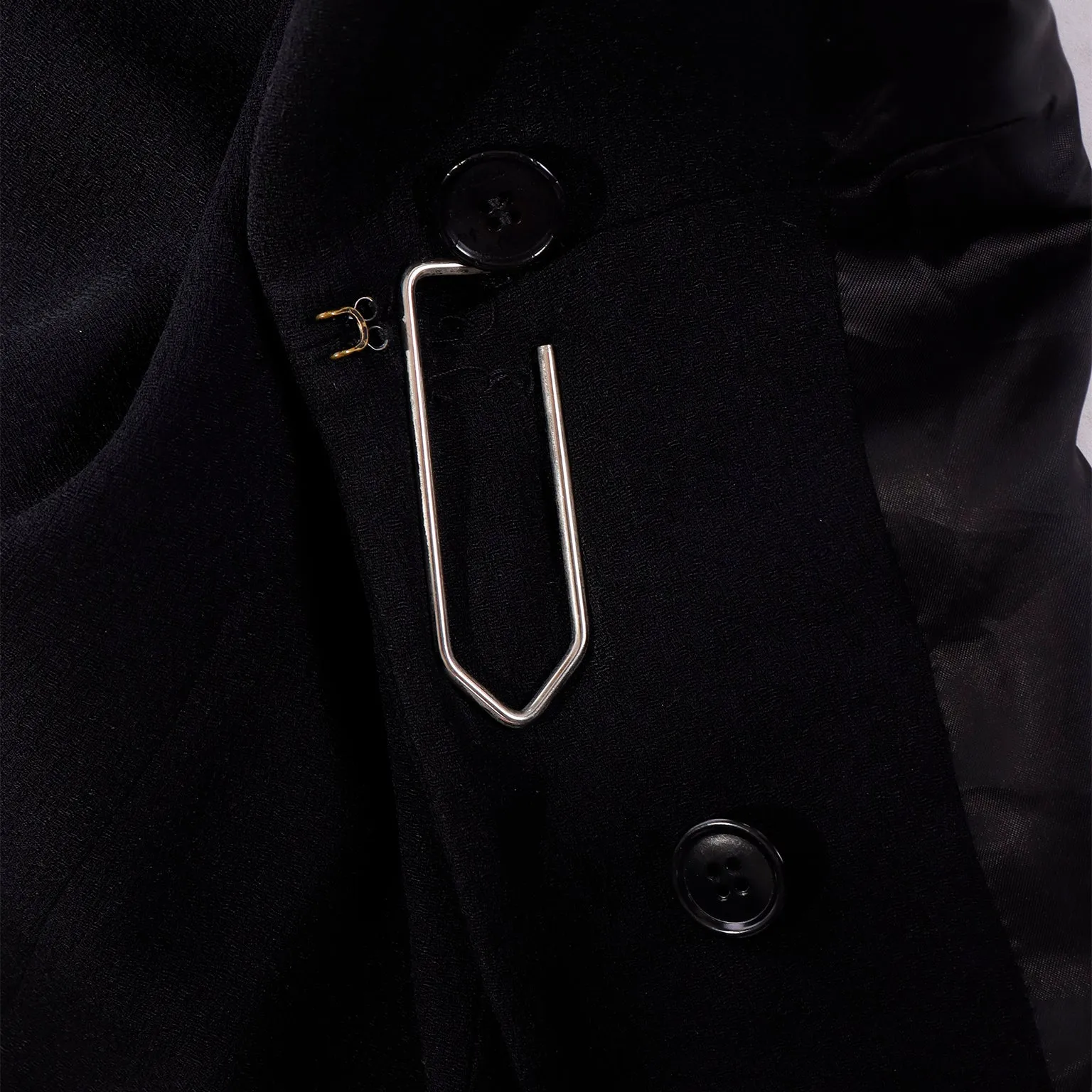 1990s Moschino Vintage Black Jacket With Oversized Paper Clip Closure