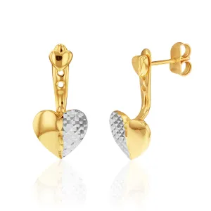 9ct Yellow Gold Two Tone Heart Earjacket Earrings