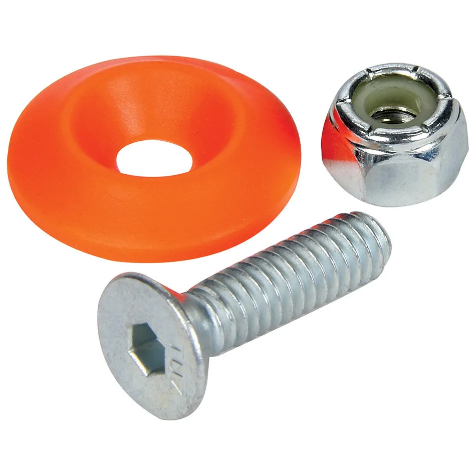 Allstar Performance Body Bolt Kit - 1/4-20 in Thread - 1 in Long - Allen Head - Bolts / Countersunk Washers / Lock Nuts Included - Fluorescent Orange / Zinc Oxide - Set of 10