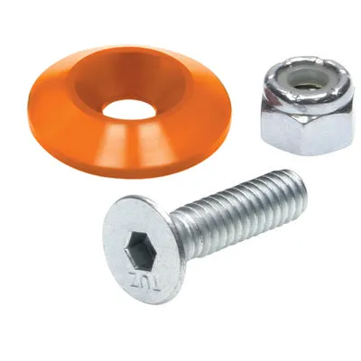 Allstar Performance Body Bolt Kit - 1/4-20 in Thread - 1 in Long - Allen Head - Bolts / Countersunk Washers / Lock Nuts Included - Orange / Zinc Oxide - Set of 50