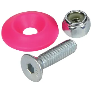 Allstar Performance Body Bolt Kit - 1/4-20 in Thread - 1 in Long - Allen Head - Bolts / Countersunk Washers / Lock Nuts Included - Pink / Zinc Oxide - Set of 50