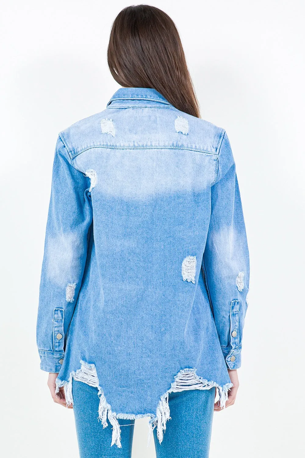 American Bazi Frayed Hem Distressed Denim Shacket