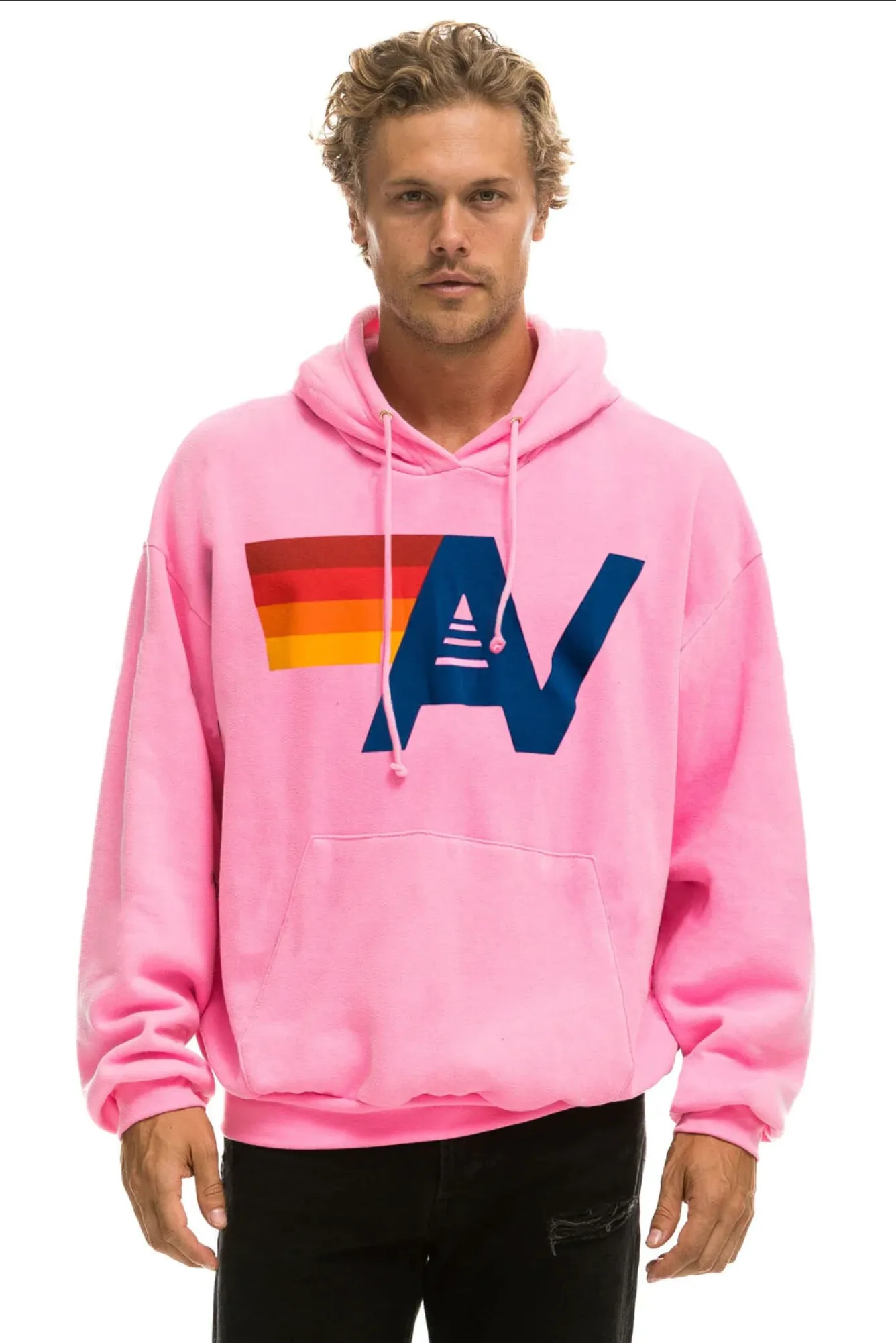 AVIATOR NATION LOGO PULLOVER RELAXED UNISEX  HOODIE - NEON PINK