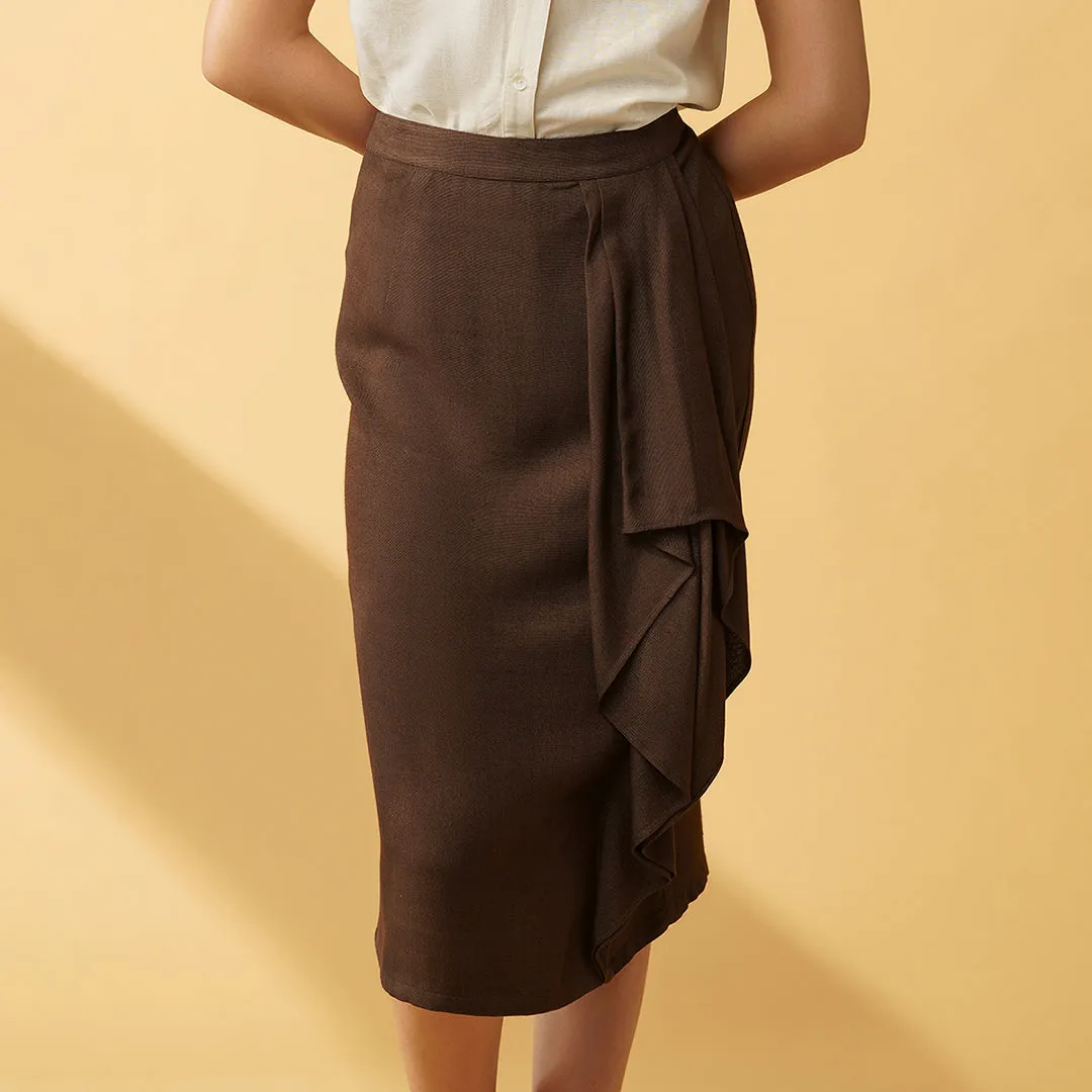 B77 Women's Formal Skirt With A Beautiful Overlay Panel Detail in Tencel