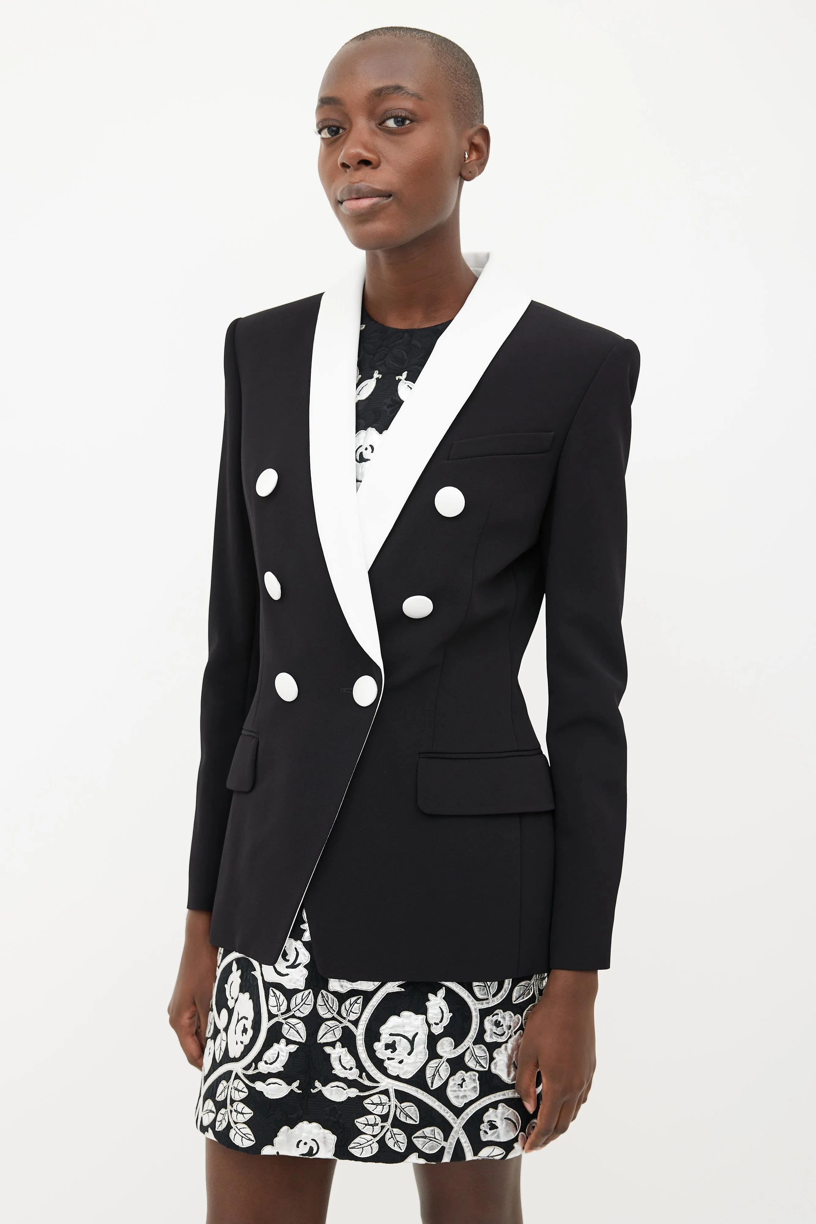 Black & White Shawl Collar Blazer