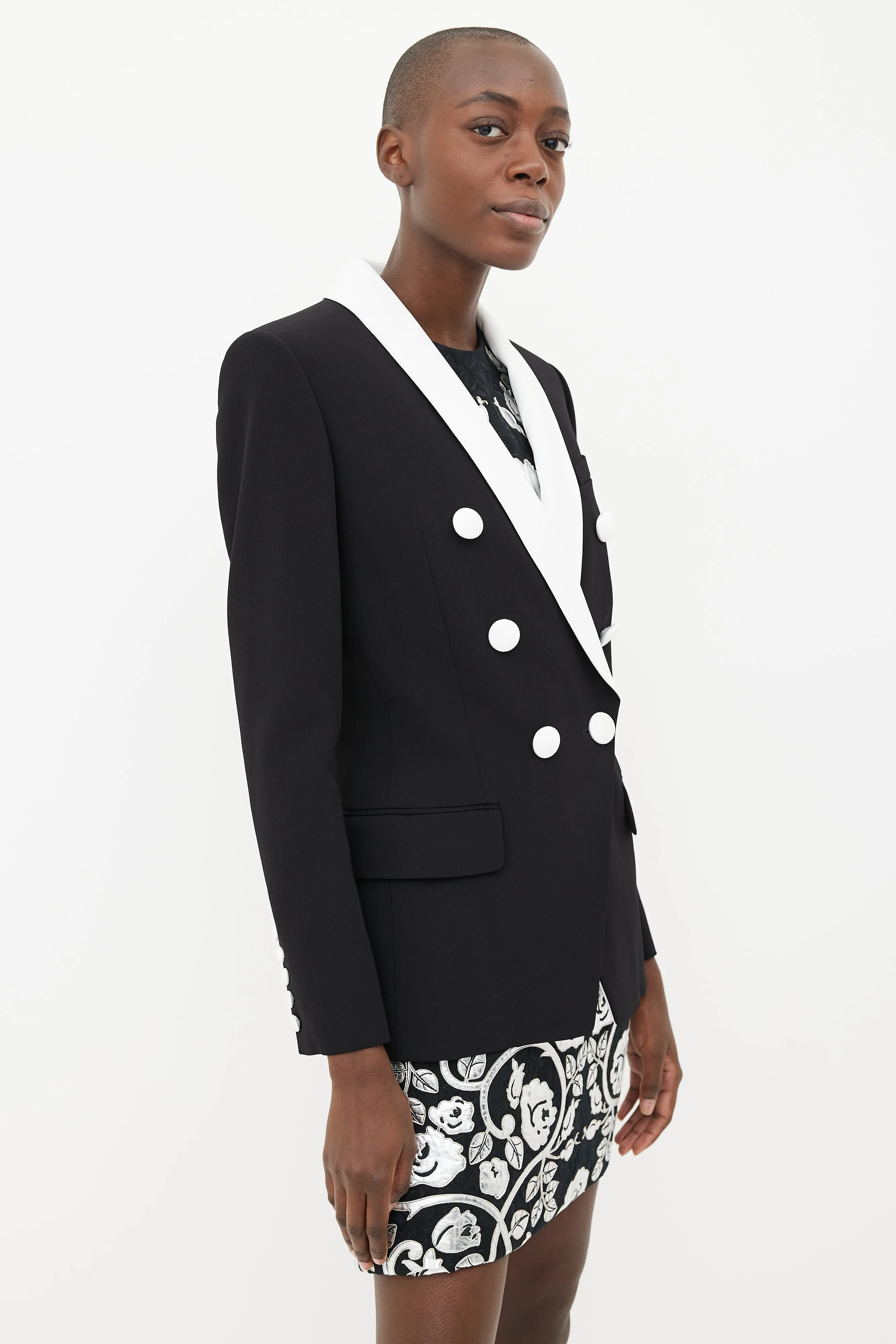 Black & White Shawl Collar Blazer