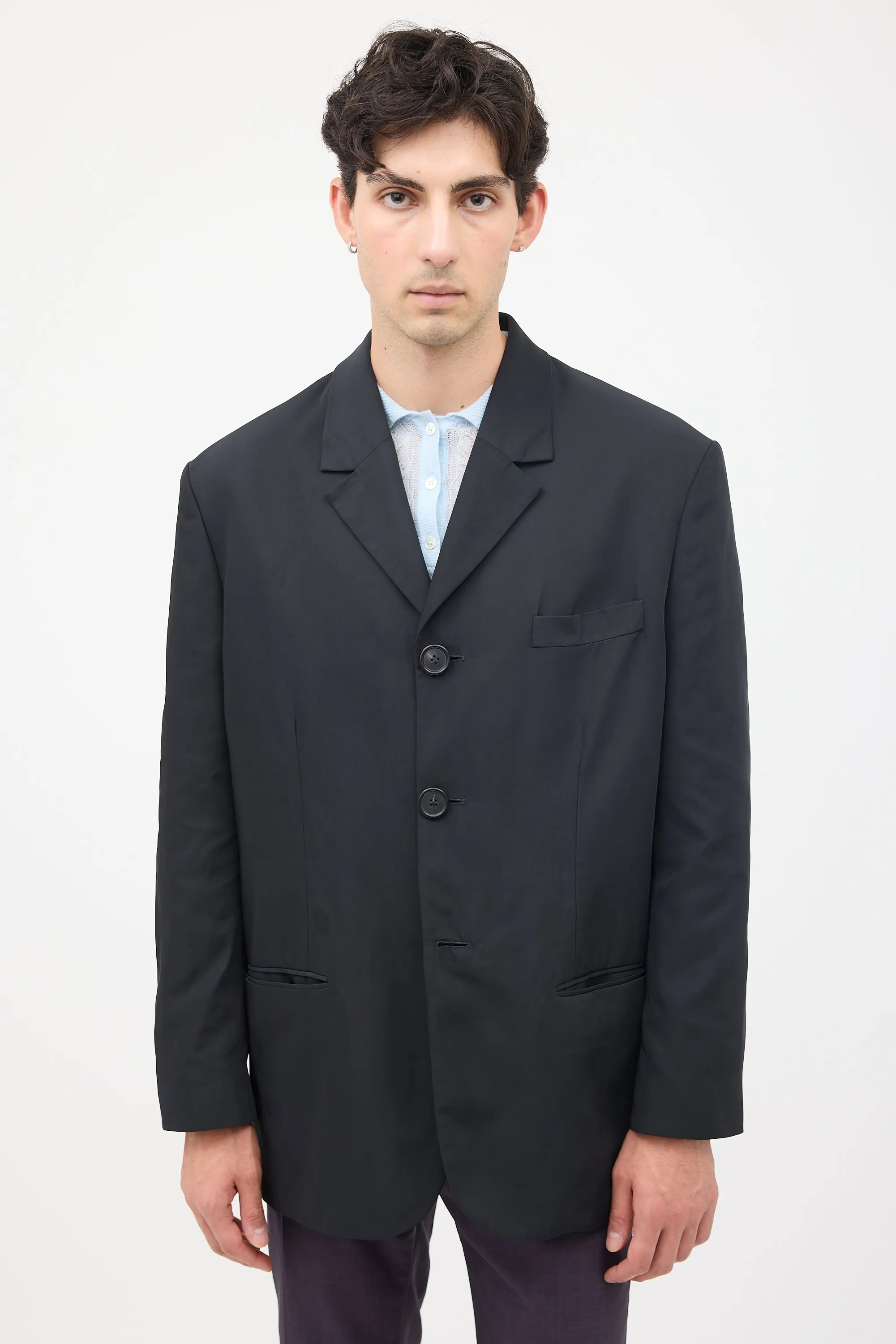 Black Nylon Tailored Blazer