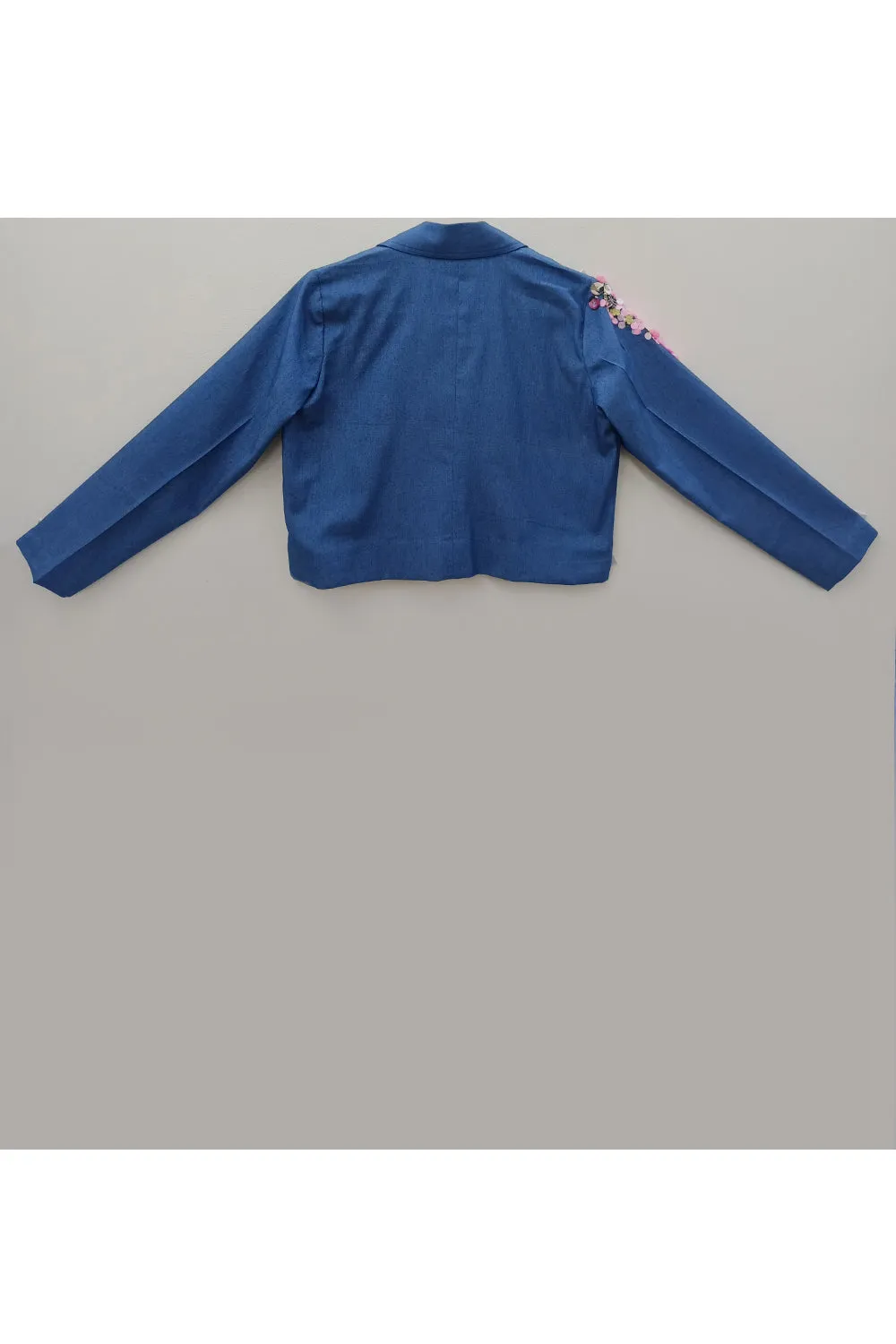 Blue soft denim embroidered jacket with pants