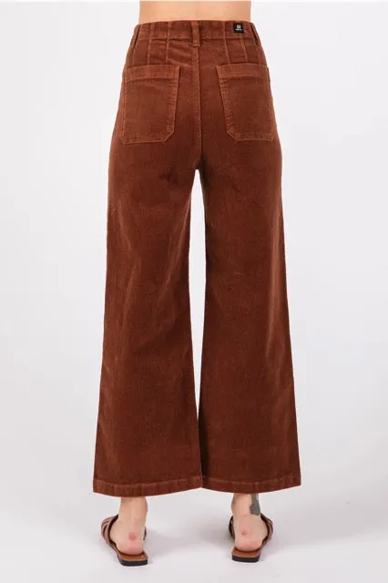 Corduroy Patch Pocket High-Rise Cropped Wide Leg Jeans in Copper Brown