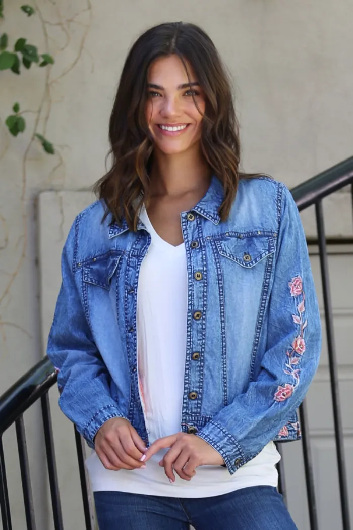 Denim Jacket Floral Sleeves