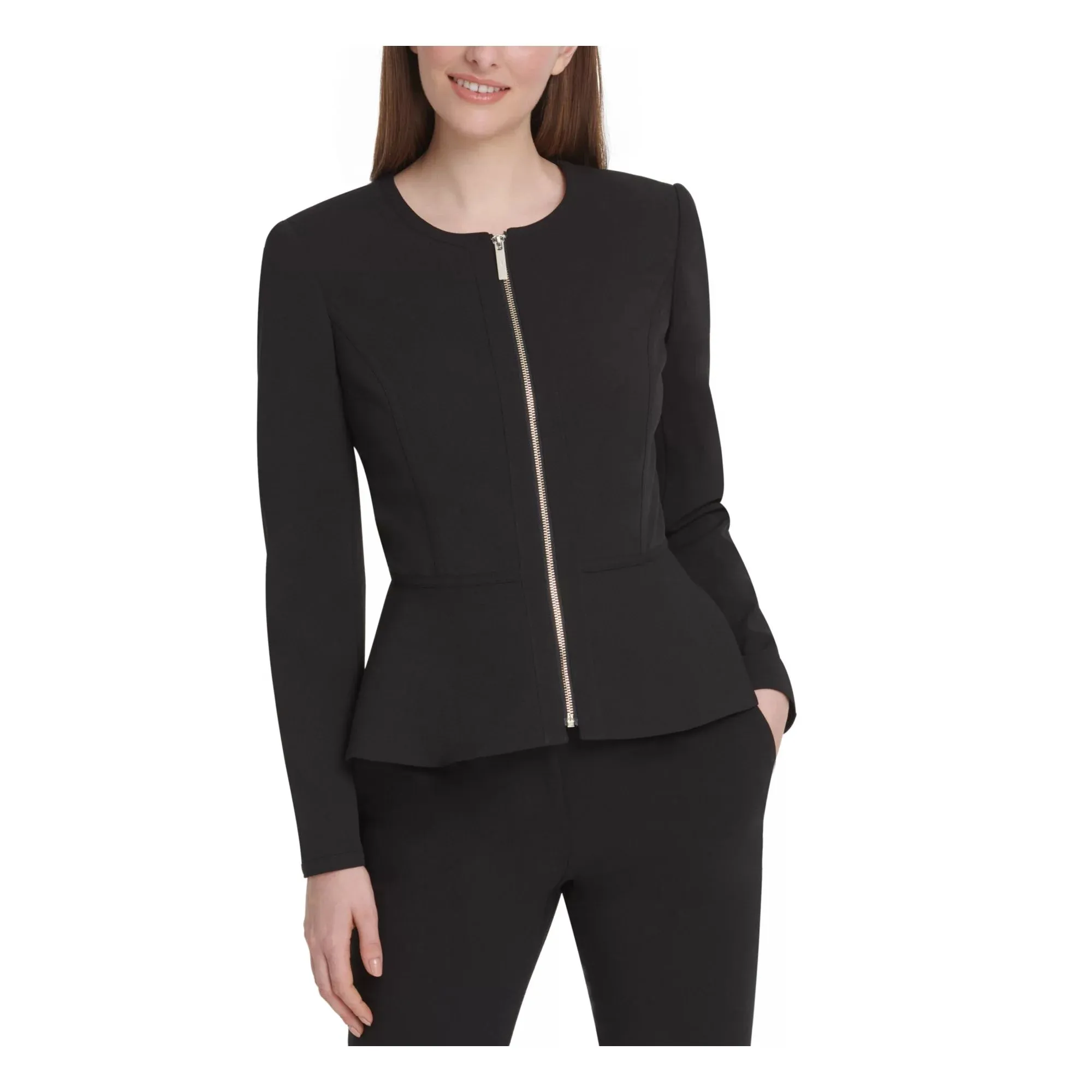 DKNY Womens Zippered Suit Separate Peplum Jacket, Black, Size 8