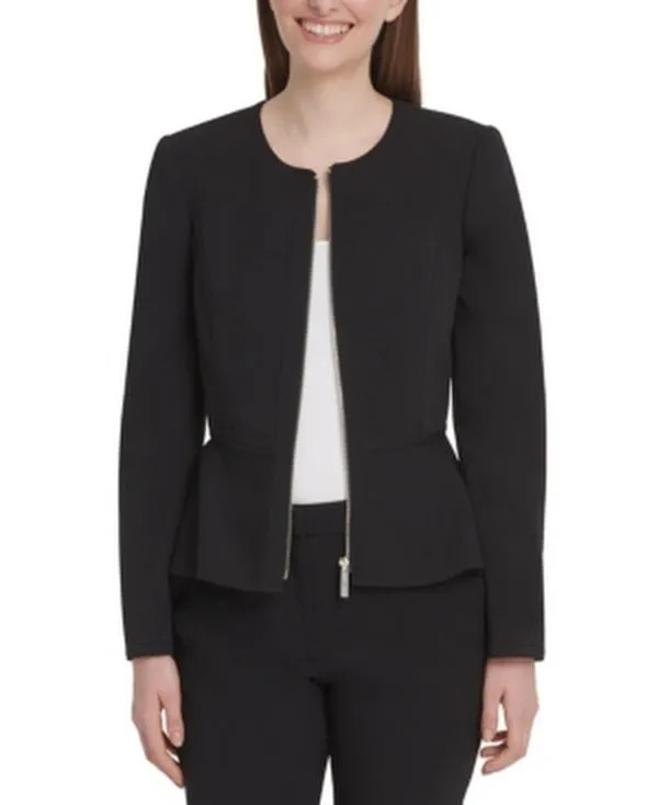 DKNY Womens Zippered Suit Separate Peplum Jacket, Black, Size 8