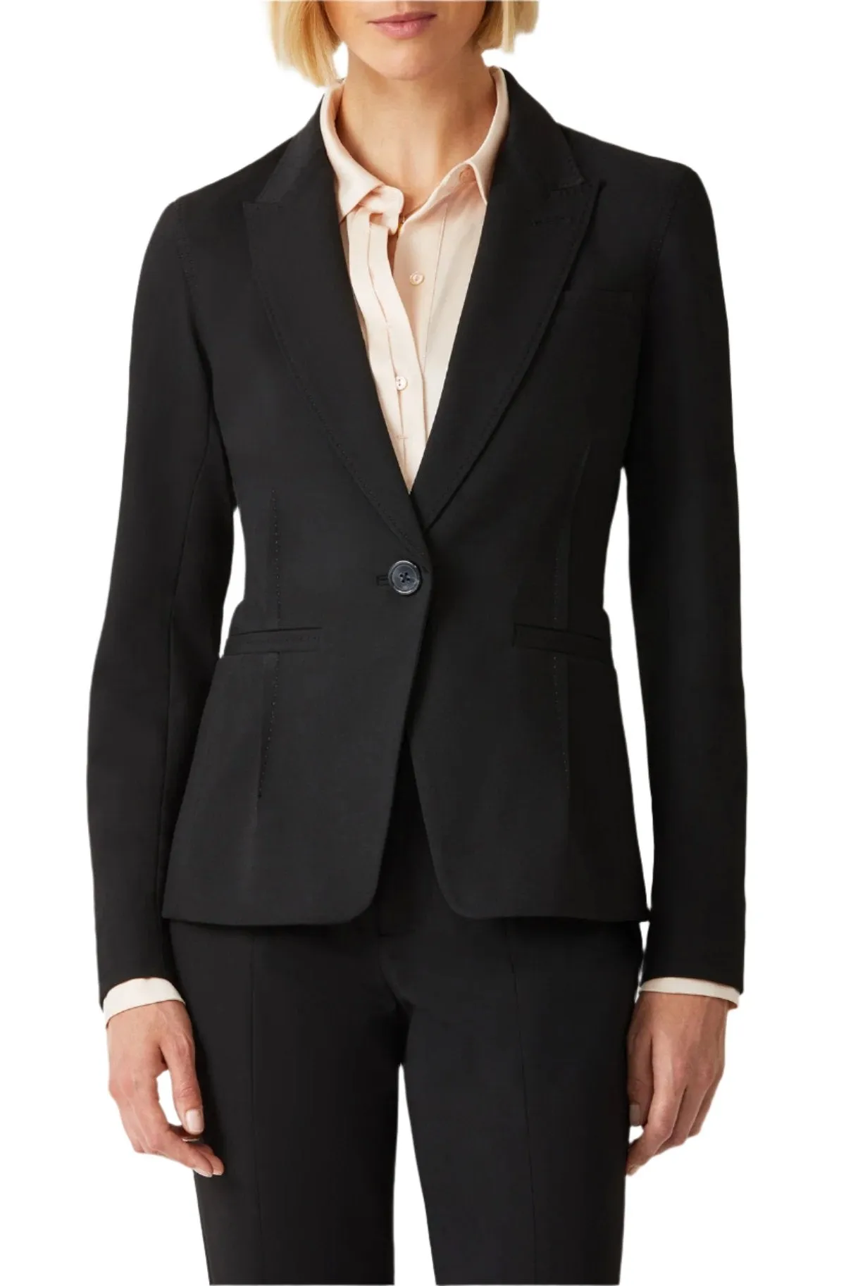 Ecru Designs Lapel Collar One Button Long Sleeve Silt Back Crepe Blazer