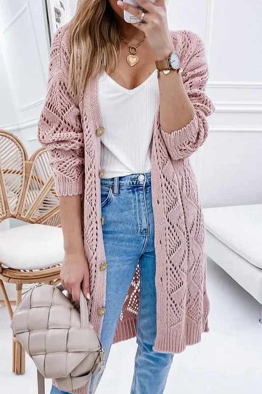 Eyelet sweater button cardigan