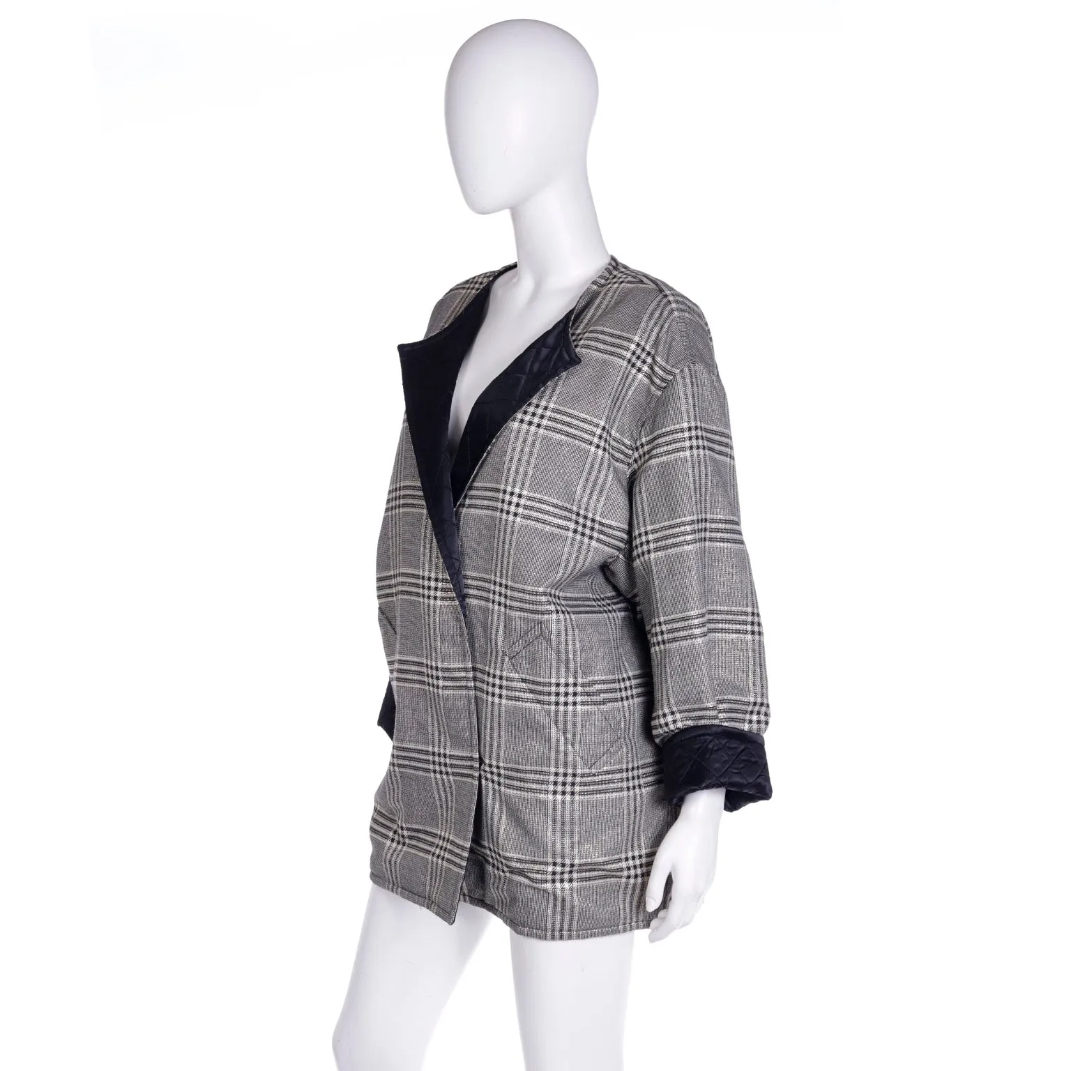 F/W 1992 Isaac Mizrahi Black Plaid Jacket w Gold Metallic Bergdorf Goodman