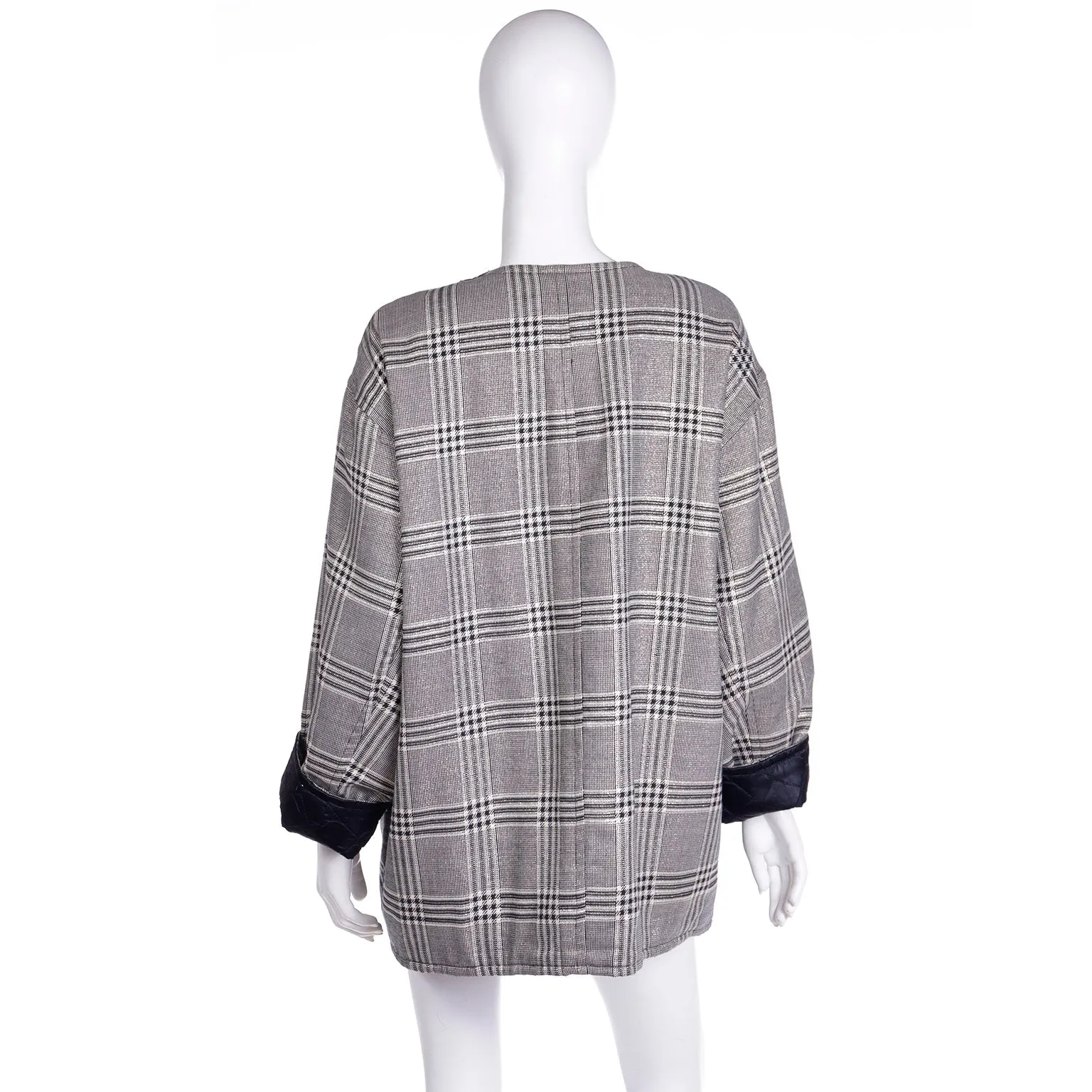 F/W 1992 Isaac Mizrahi Black Plaid Jacket w Gold Metallic Bergdorf Goodman