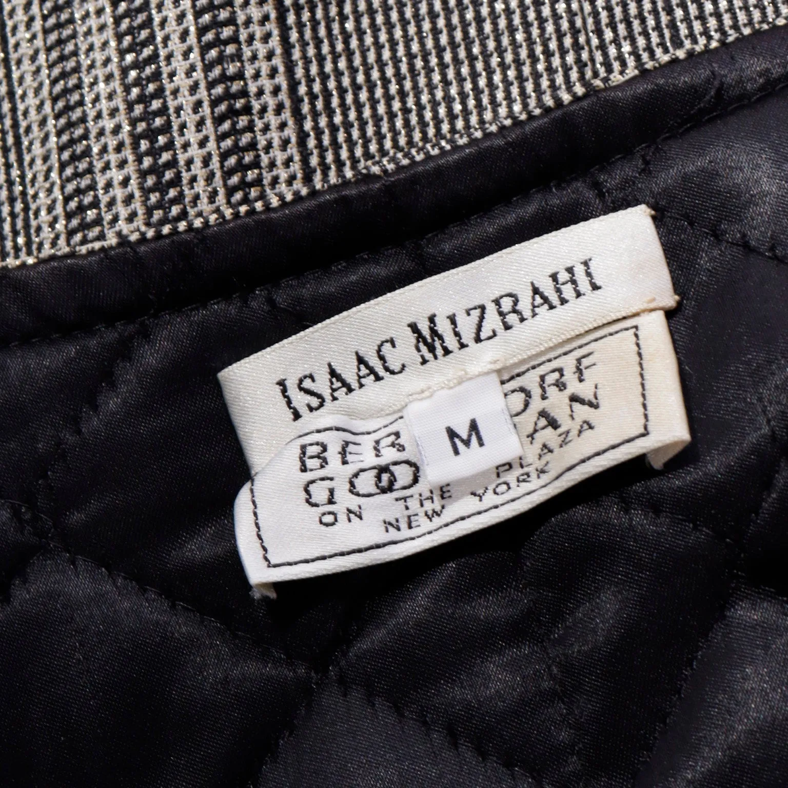 F/W 1992 Isaac Mizrahi Black Plaid Jacket w Gold Metallic Bergdorf Goodman