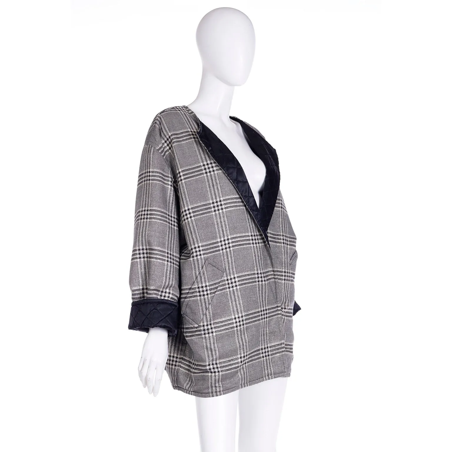 F/W 1992 Isaac Mizrahi Black Plaid Jacket w Gold Metallic Bergdorf Goodman