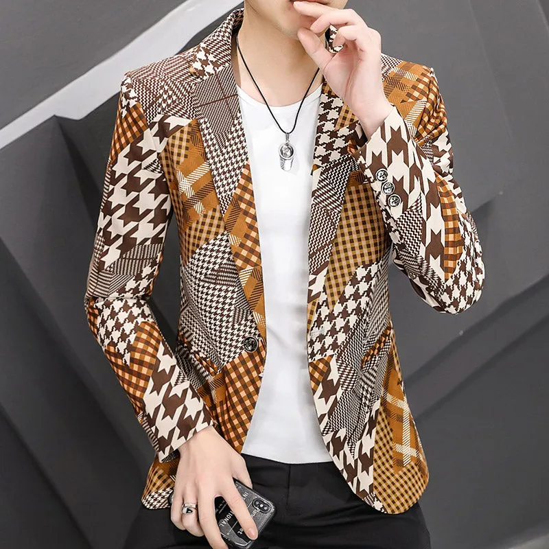 Geometric Patchwork Full Print Style Blazer