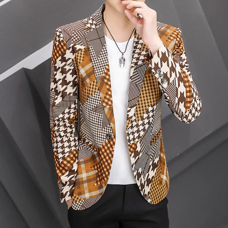 Geometric Patchwork Full Print Style Blazer