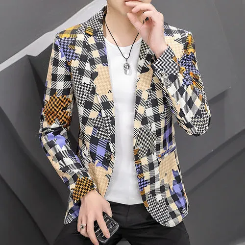 Geometric Patchwork Full Print Style Blazer