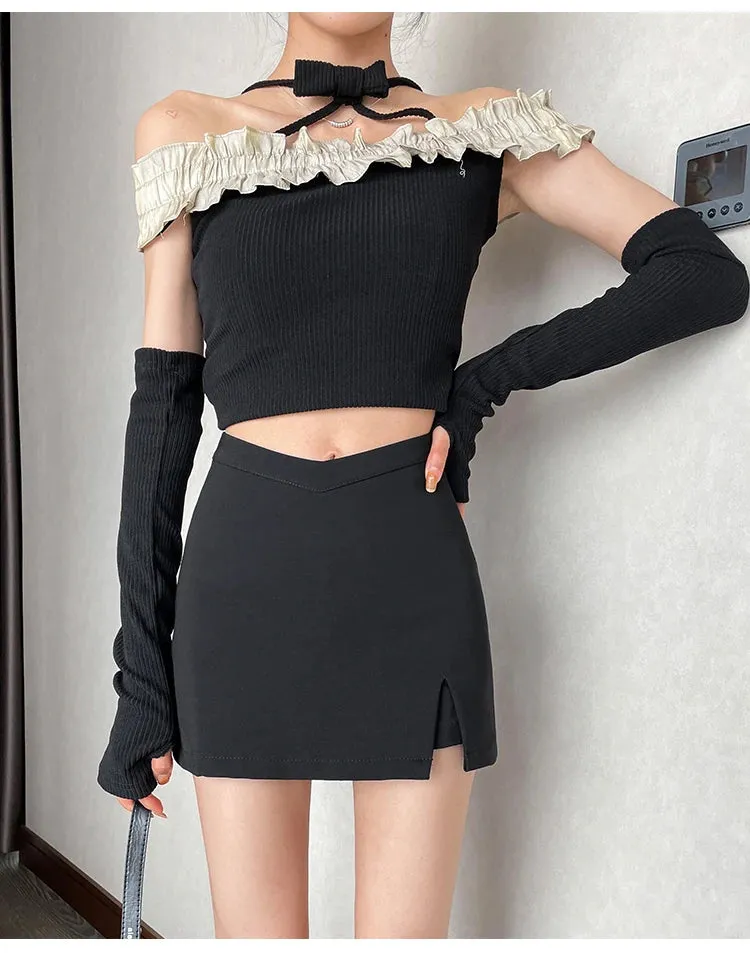 Girlary Black Suit Skirt For Women Spring And Autumn New Casual High Waist Slit Hip Skirt A-line Skirts