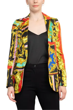 Industry Notched Collar One Button Closure Long Sleeve Multi Print Blazer