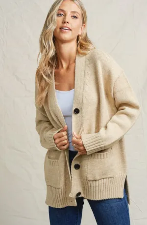 Laura Boyfriend Fit Button Down Cardigan: Beige