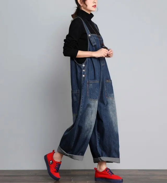 Loose Handmade Denim Casual Spring Denim Overall Women Jumpsuits