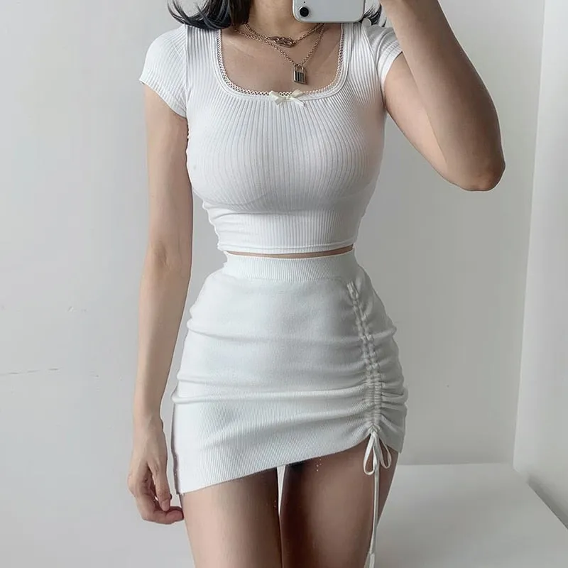 Melanie Knitted Drawstring Mini Skirt