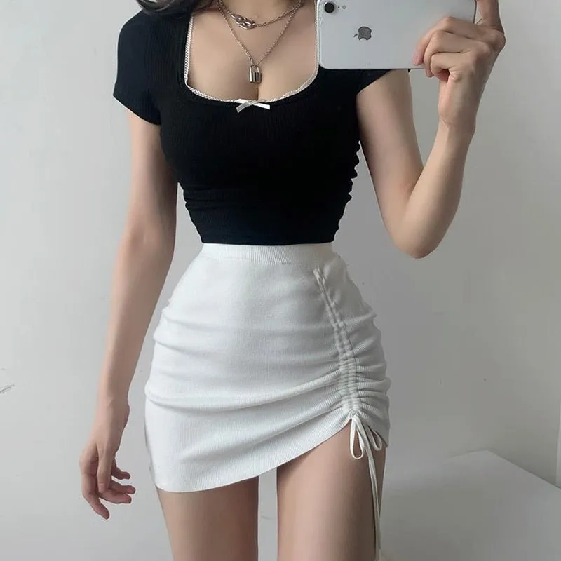 Melanie Knitted Drawstring Mini Skirt