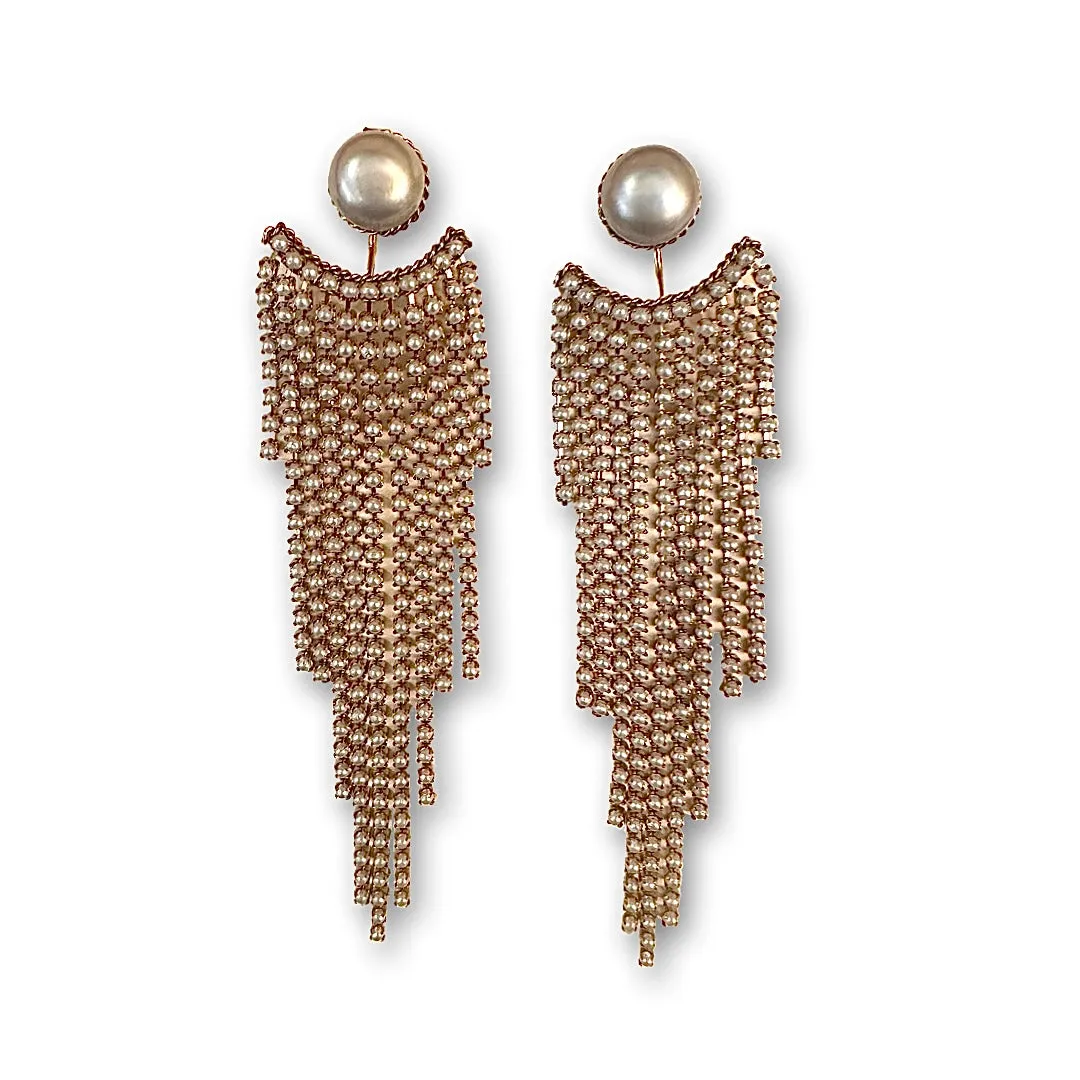 Paige Pearlea Pearl Jacket Tassel Statement Earrings