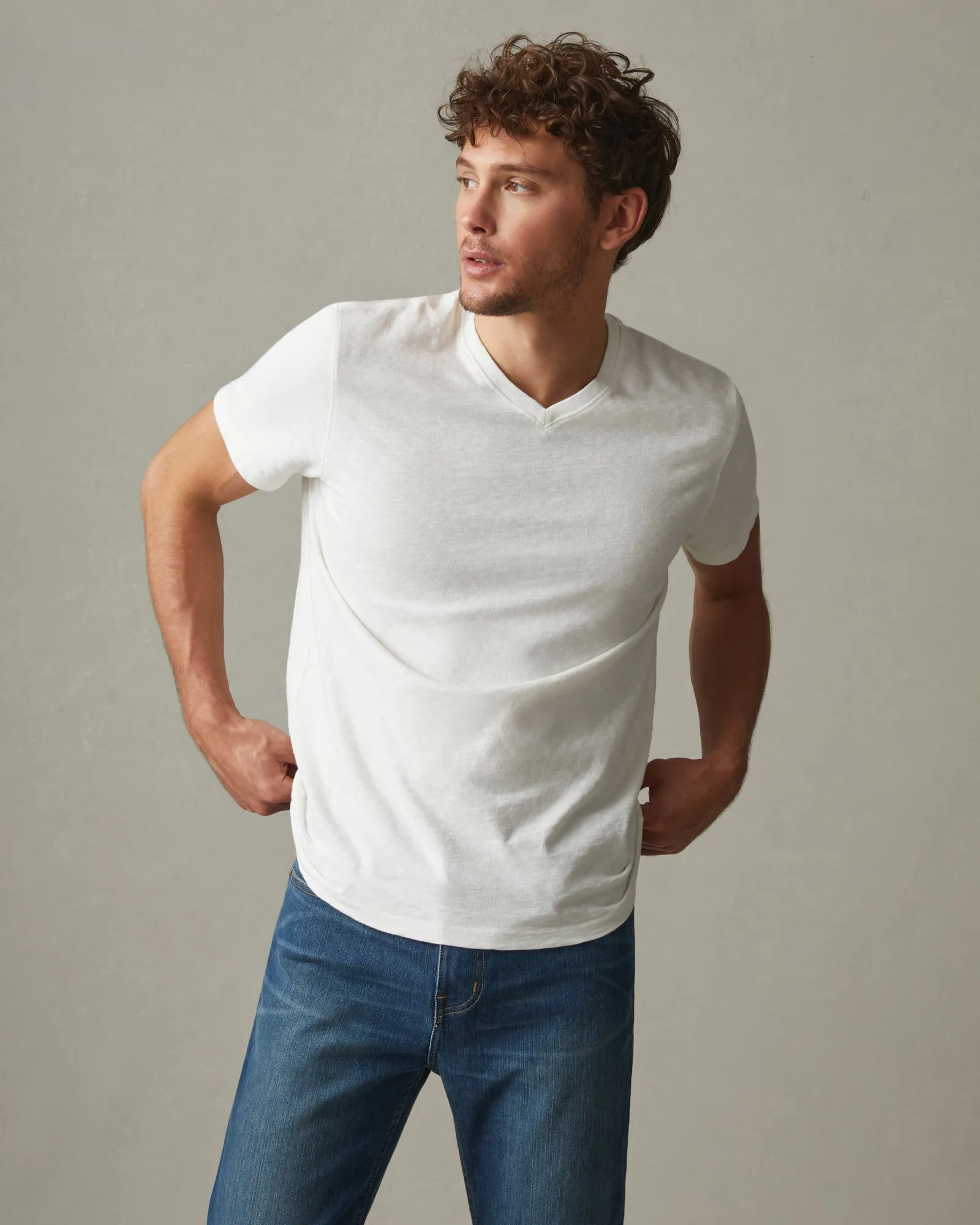 Premium Slub V-Neck Tee - Bone