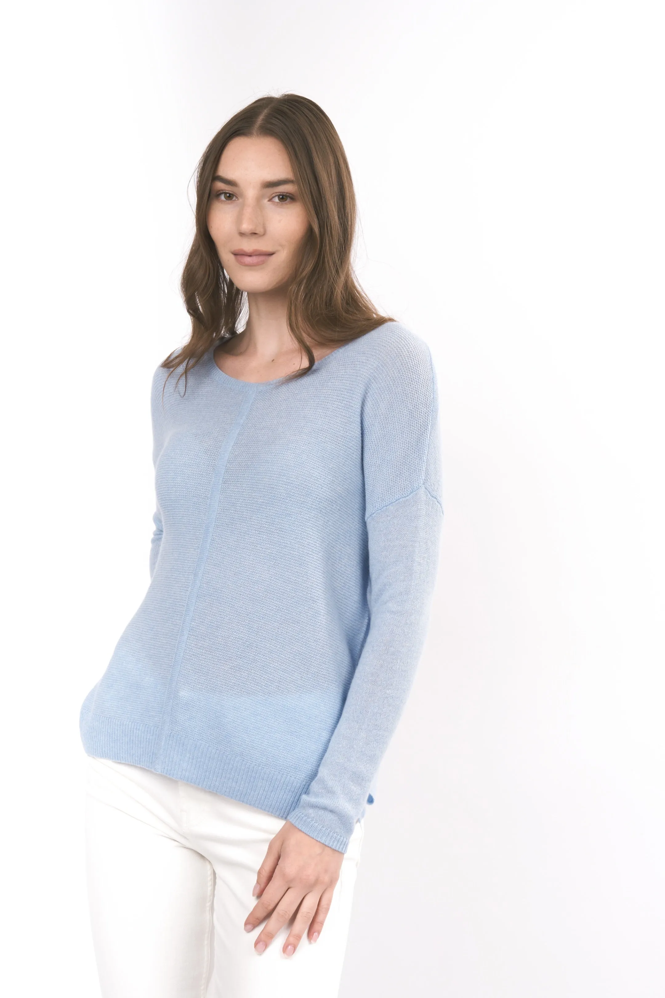 Robertson Madison 100% Cashmere Easy Fit Sweater CC-221 | Light Blue