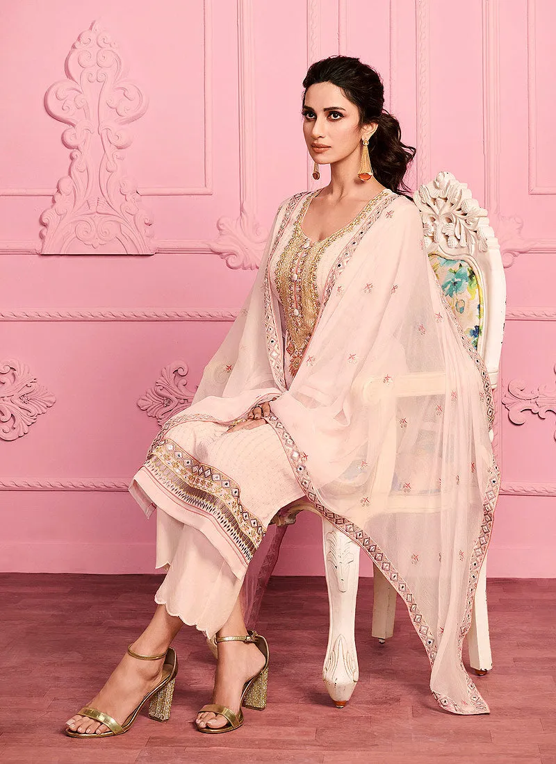 Soft Peach Embroidered Pakistani Pant Suit