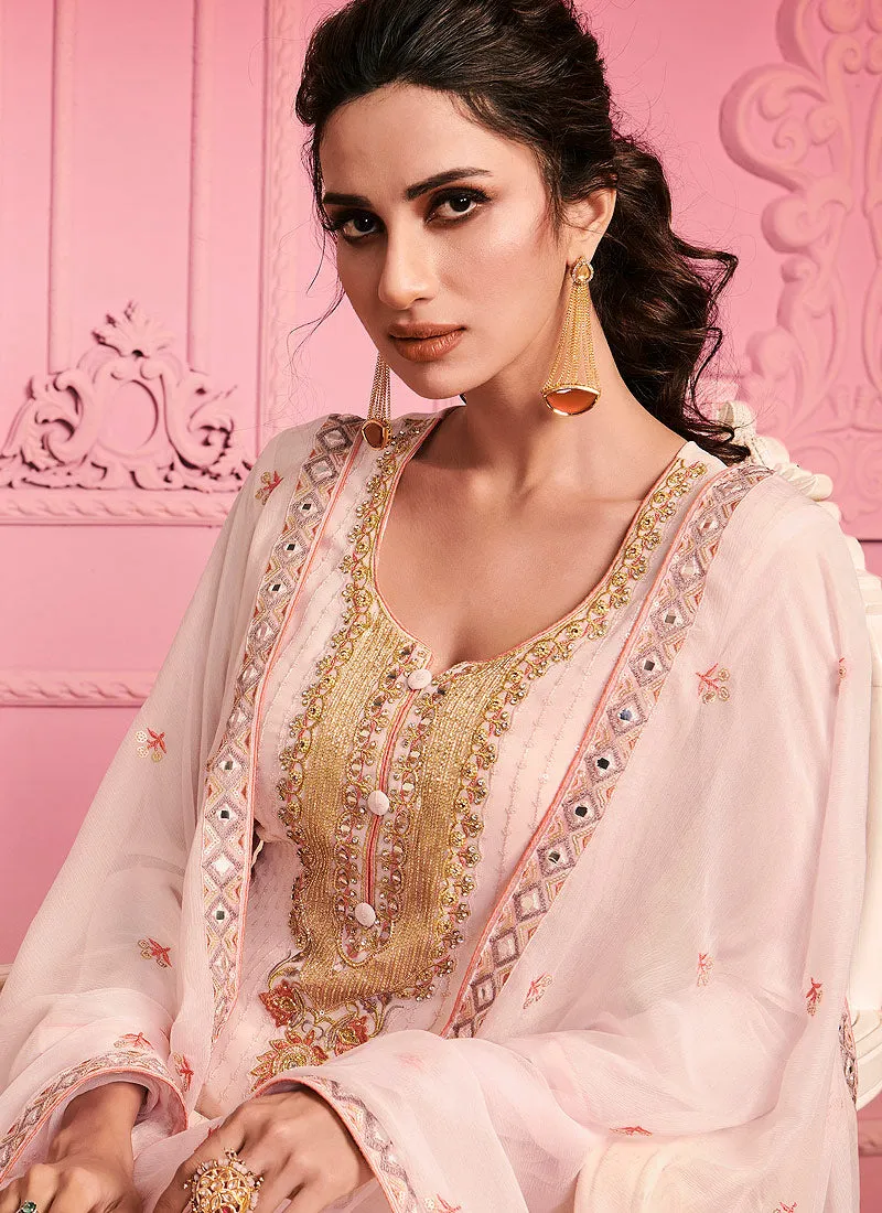 Soft Peach Embroidered Pakistani Pant Suit