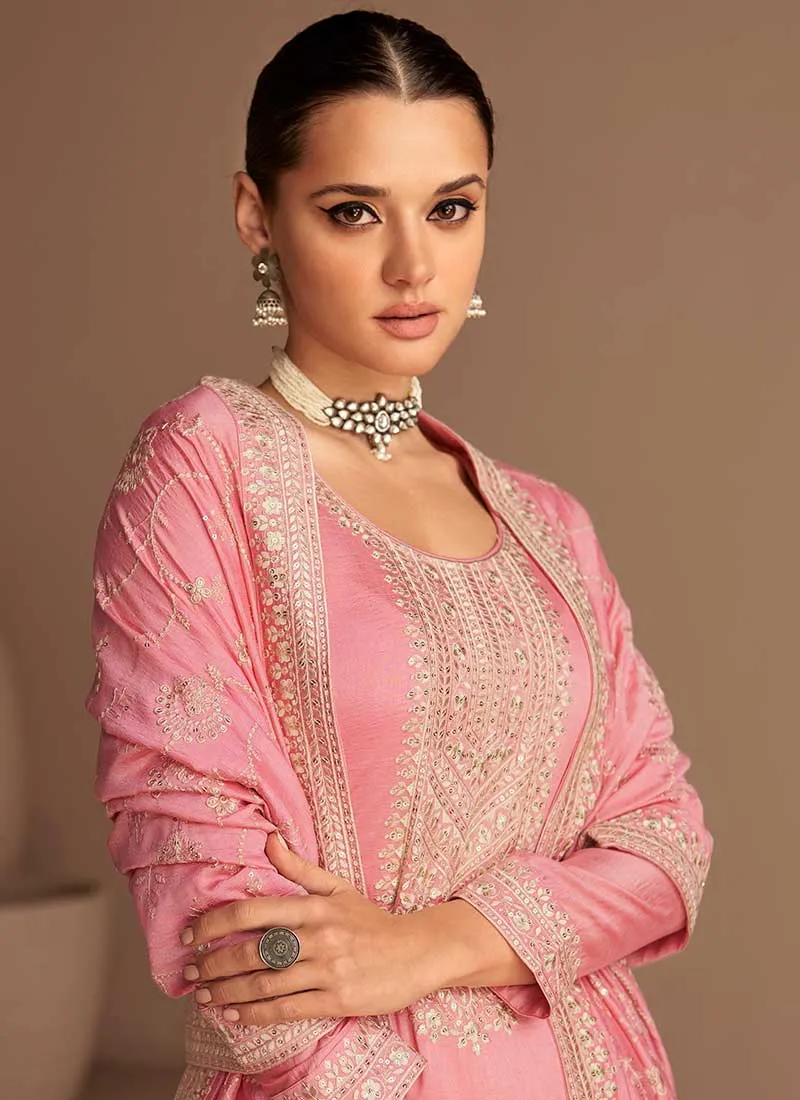 Soft Pink Sequence Embroidery Salwar Kameez