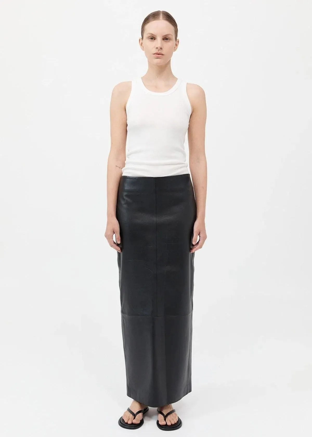 ST. AGNI Leather Column Skirt - Black