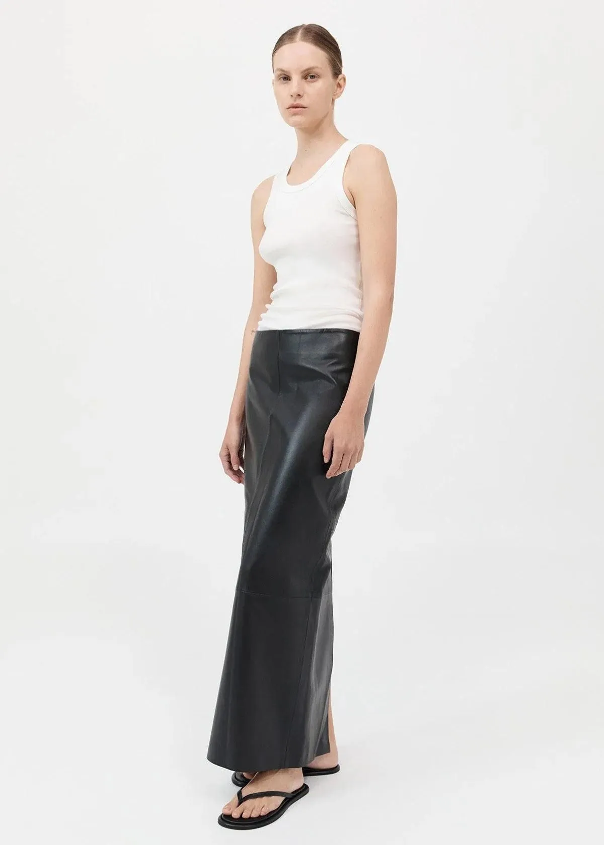 ST. AGNI Leather Column Skirt - Black