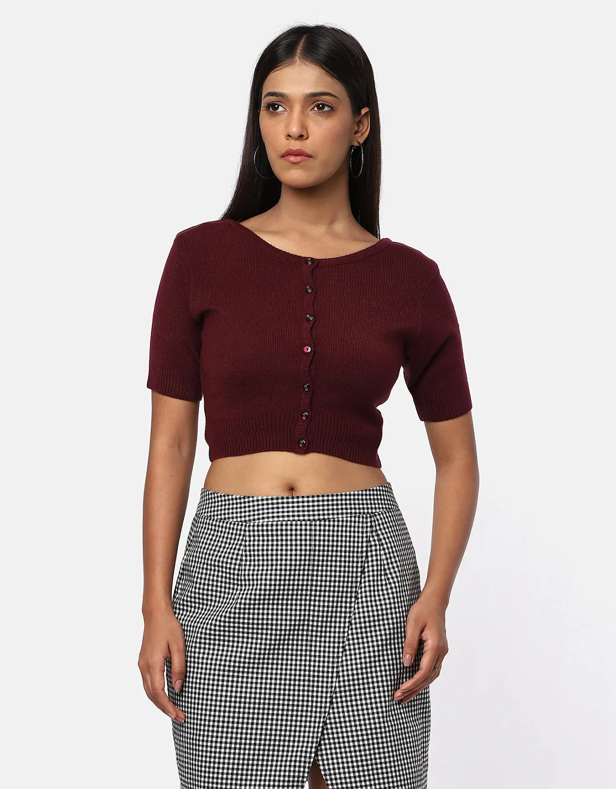 T-Neck Knitted Crop Top For Women