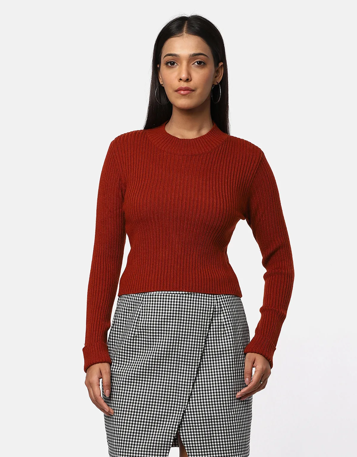 T-Neck Knitted Crop Top For Women