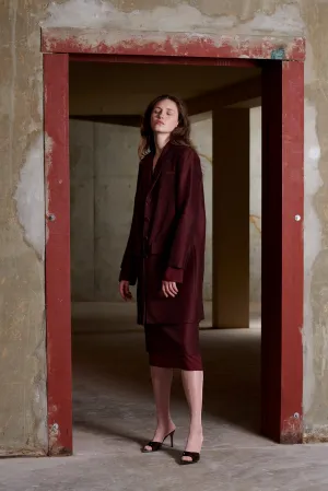 Tailored Day Coat in Claret Lurex Suiting