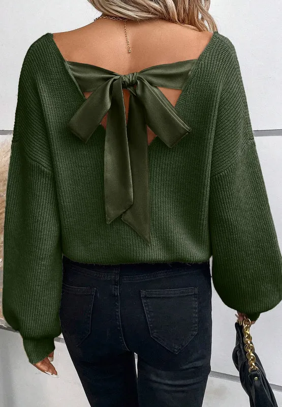 Tied Back V-Neck Sweater