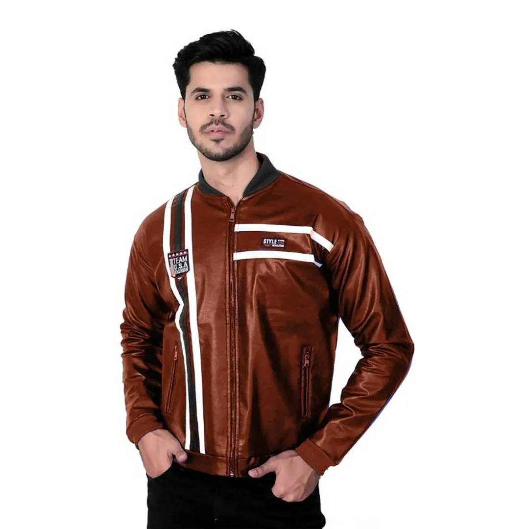 Trendy Leather Solid Jacket For Men