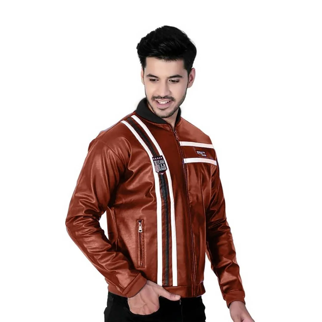 Trendy Leather Solid Jacket For Men