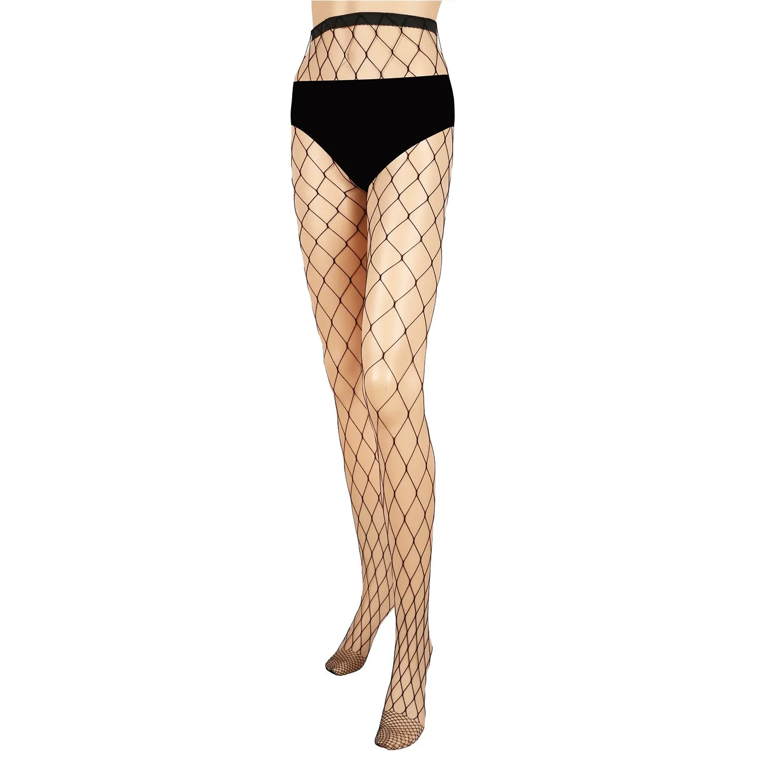 Women Fishnet Tights Sexy High Waist Fishnet Pantyhose Stretchy Mesh Hollow Out Tights Stockings w/ Small Medium Large Hole Choices